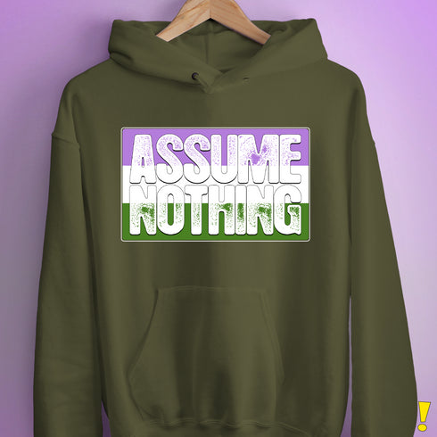 Assume Nothing Genderqueer Pride Flag Hoodie - Army